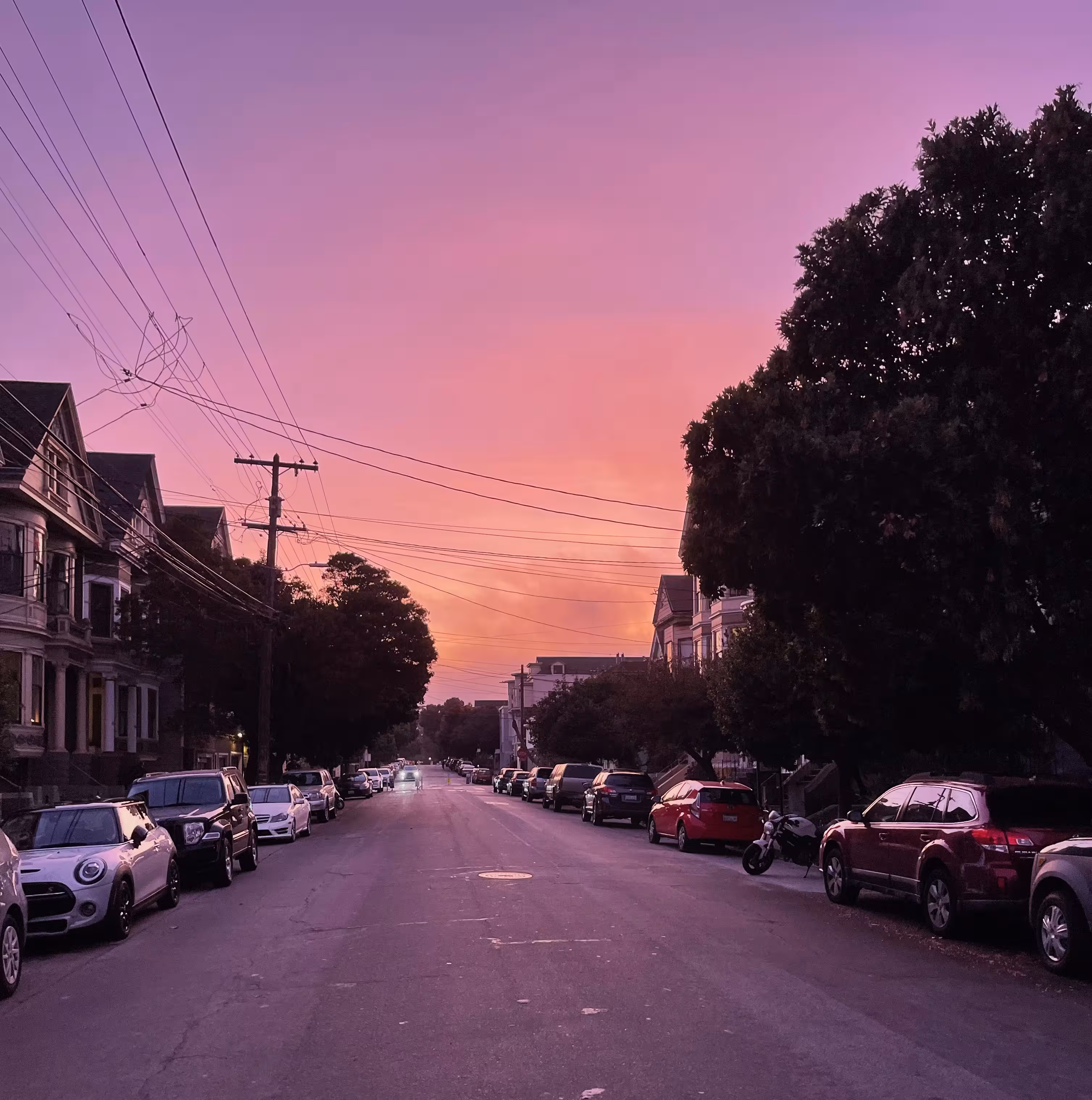 Looking west down Page Slow Street during a sunset.